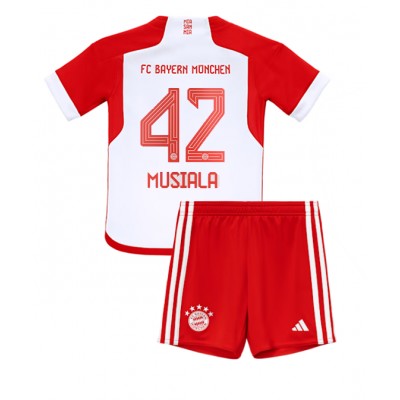 Otroški Nogometni dresi Bayern Munich Jamal Musiala #42 Domači 2023-24 Kratek Rokav (+ Kratke hlače)